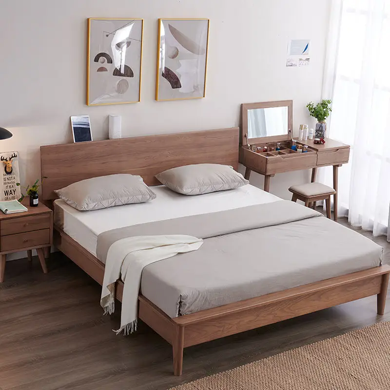 Juego de cama de lujo de madera maciza, muebles de dormitorio, modelos de cama