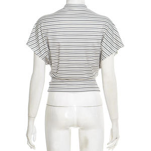 Viviblook C25TP455 Nouveau T-shirt à manches courtes pour femme, vêtements d'été décontractés, imprimé rayé, taille cintrée - Product Image 4