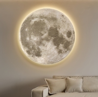 Peinture décorative de lune de style nouveau, forme ronde, peinture en porcelaine de cristal avec éclairage LED, décorations pour le salon, décoration de la maison