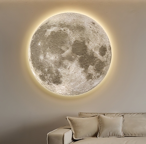 Nuovo Stile di Dipinto Decorativo <span class=keywords><strong>Luna</strong></span>, Forma Rotonda in Cristallo e Porcellana con Luce LED, Decorazioni per Soggiorno e Casa - Product Image 4