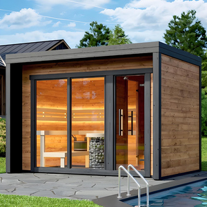 Sauna extérieur traditionnel en forme de cube avec cèdre rouge massif, vapeur humide, capacité de 2 à 4 personnes, poêle de sauna 6 kW, verre panoramique - Product Image 1