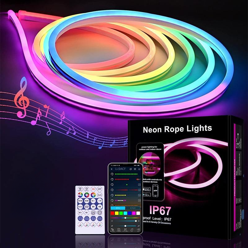 Гибкая силиконовая RGB светодиодная неоновая лента для защиты IP67 RGBIC музыкальная ритм атмосфера декоративное освещение