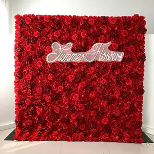 नई डिजाइन लाल लाल गुलाब का फूल दीवार घटना पृष्ठभूमि शादी पैनल पुष्प दीवार कृत्रिम लाल गुलाब दीवार