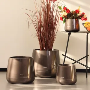 Leizisure Tréfilage Et Cuisson Vernir Pots De Fleurs En Résine Pour Plantes D'intérieur Jardin Macetas Avec Indicateur De Niveau D'eau Et I