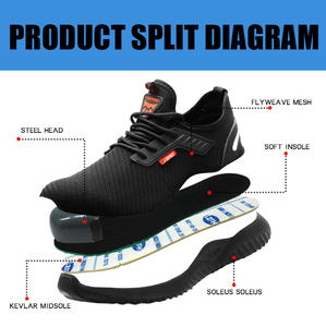 أحذية سلامة رجالية منسوجة بتقنية فلاي نيت مناسبة للأربعة فصول، مع مقدمة فولاذية معتمدة، مقاومة للسحق والثقب والتآكل وآمنة - Product Image 6