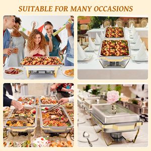 Juego de buffet de plato de frotamiento de acero inoxidable 9.5QT alimentado por combustible eléctrico 4 servidores de buffet dorados - Product Image 2