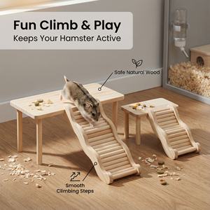 Plataforma <span class=keywords><strong>de</strong></span> Dos Niveles <span class=keywords><strong>de</strong></span> <span class=keywords><strong>Madera</strong></span> Dorada para Hámster, Escalera Ondulada para Escalar, Suministros <span class=keywords><strong>de</strong></span> Paisajismo para Jaulas - Product Image 5