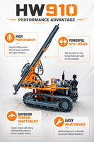 Foreuse hydraulique DTH haute efficacité Hengwang HW910 pour le forage minier, le dynamitage de roche et la construction minière