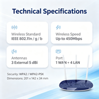 Routeur Wi-Fi sans fil Anxinshi pour la maison, jusqu'à 450 Mbps, Internet stable à haute vitesse, contrôle intelligent de la largeur de bande, 3 antennes à gain élevé
