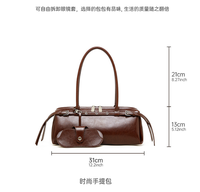 Tas Selempang Wanita Kulit Asli Model Retro Trendi Keren Gaya Sausage French Stick