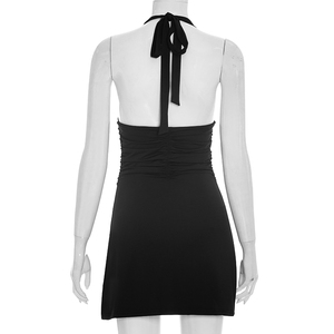 Viviblook C26DS102 Vestidos de Verano para Mujer, Nuevo Vestido Sexy sin Mangas, Estilo Halter con Cuello en V, Plisado, Mini, Informal, para Fiesta - Product Image 2