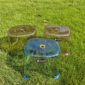 Transparent <b>Plastic</b> <b>Stool</b> For Children Stackable Non Slip Home Bathroom Use Small Crystal Seat Rectangular Shape - Product Image 2