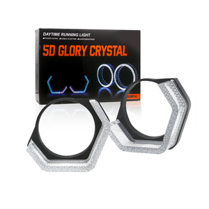 Cubiertas de lente de Faro de Ojos de Ángel 5D de 3 pulgadas, anillos de <span class=keywords><strong>Halo</strong></span> rectangulares RGB LED DRL con luz de señal de giro, Control de aplicación de flujo amarillo - Product Image 2