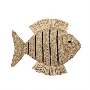 Décoration murale en forme de poisson en jonc de mer tressé à la main, en fibre naturelle, style bohème rustique, pour la décoration intérieure. - Product Image 5