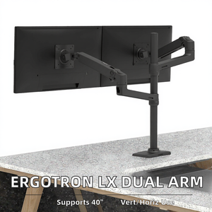 แขนยึดจอภาพคู่ <span class=keywords><strong>Ergotron</strong></span> <span class=keywords><strong>LX</strong></span> แบบ 2 จอ ปรับแนวตั้ง/แนวนอนได้ ขาตั้งสูง สีดำ ทำจากอลูมิเนียมอัลลอย รองรับจอภาพขนาด 40 นิ้ว - Product Image 5