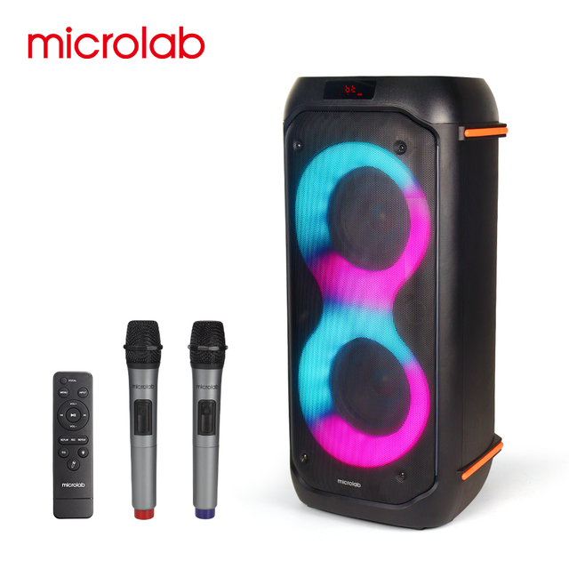 Microlab PT602W Big Power Outdoor RGB 6.5inch Altavoz Portatil Caixa De Som Karaoke DJ Speaker for 5.3 Wireless Mic Support