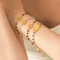 Bracelet jonc pour femme en acier inoxydable électroplaqué, style européen et américain, d'inspiration française, vintage, en pierre naturelle, tendance