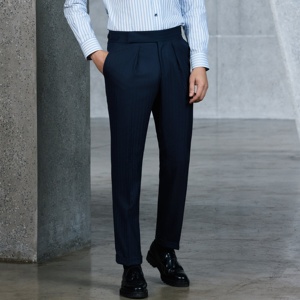 Pantalons sur mesure avec ajusteurs latéraux et pli unique, sans boutons, pour <span class=keywords><strong>homme</strong></span>, pantalons sur mesure pour <span class=keywords><strong>homme</strong></span> 100% laine, <span class=keywords><strong>style</strong></span> napolitain - Product Image 3