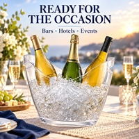 Seau à glace portable en plastique transparent durable de 8 L avec logo personnalisé, pour refroidir les bouteilles de vin, avec poignées, pour bar, hôtel, mariage, fête