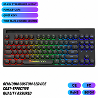 Nouveau clavier de jeu à membrane USB filaire RGB de style punk à 87 touches, touches multimédias, design silencieux, étanche, ergonomique pour le bureau/ordinateur portable