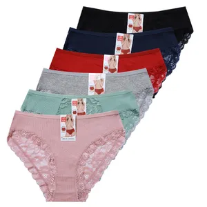  6 Pack Cotton Thong Underwear Lace Trim Soft Sexy Lingerie  Panties For Women Set