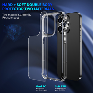 Pour <span class=keywords><strong>iPhone</strong></span> 15 Pro 14 Plus 13 12 Mini 11 Pro Max XR X XS 6 <span class=keywords><strong>7</strong></span> 8 Souple TPU Cadre HD Clair Acrylique Antichoc Couverture Rigide <span class=keywords><strong>Coque</strong></span> de Téléphone - Product Image 2