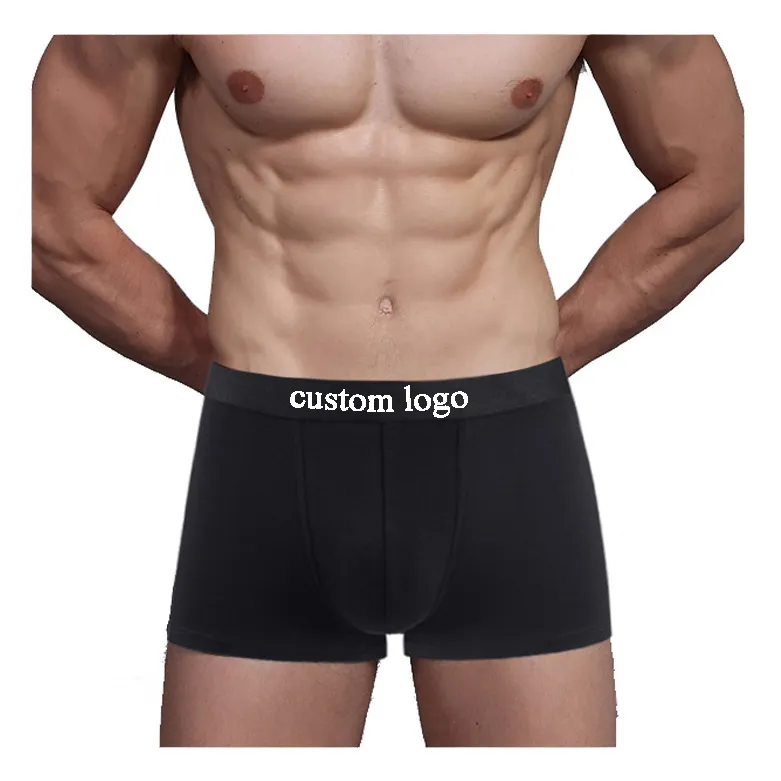 Calzoncillos bóxer de poliéster para hombre, ropa interior deportiva de color sólido, con logotipo personalizado