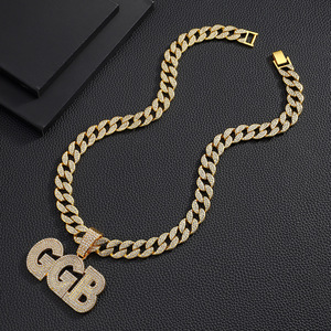 PD3028 Letras GGB Personalizable Bling Cursive Script Nombre Placa Colgantes Cadena <span class=keywords><strong>de</strong></span> eslabones Gargantilla Collar para bodas - Product Image 4