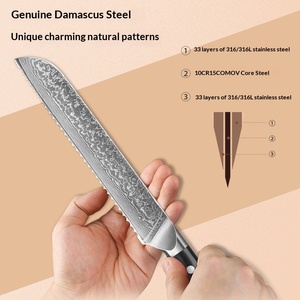 Couteau à pain en acier Damas pour trancher le pain, les pâtisseries et les gâteaux - Couteau à lame dentelée avec manche en G10 - Product Image 4