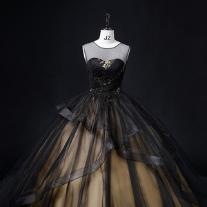 Evening Gown Ball Gown Sweetheart Neckline Black Chiffon Puffy Skirt Women's Formal Dress for Banquet Stage Performance - Product Image 1