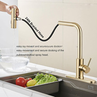 Robinet de cuisine moderne en acier inoxydable 304 brossé doré, extractible, multifonctionnel, cascade, eau chaude et froide pour évier