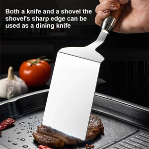 Spatule à pizza en acier inoxydable avec manche en bois – Outil durable pour retourner les steaks, servir les œufs, les grillades, les poissons, les galettes, les burgers et les pizzas - Product Image 2