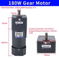 Moteur à engrenages AC 180W 0,18kW 220V monophasé, boîte de vitesses 90mm, arbre 15mm, vitesse constante pour convoyeur industriel