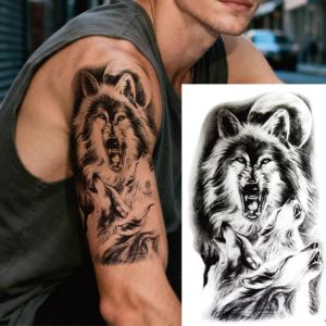Tatuajes Temporales Realistas de Animales en Papel para Hombres, Mujeres y Adultos - Diseños de <span class=keywords><strong>Lobo</strong></span>, Tigre y Rosa, Adhesivos Blancos Indios Modernos y Sexys - Product Image 1