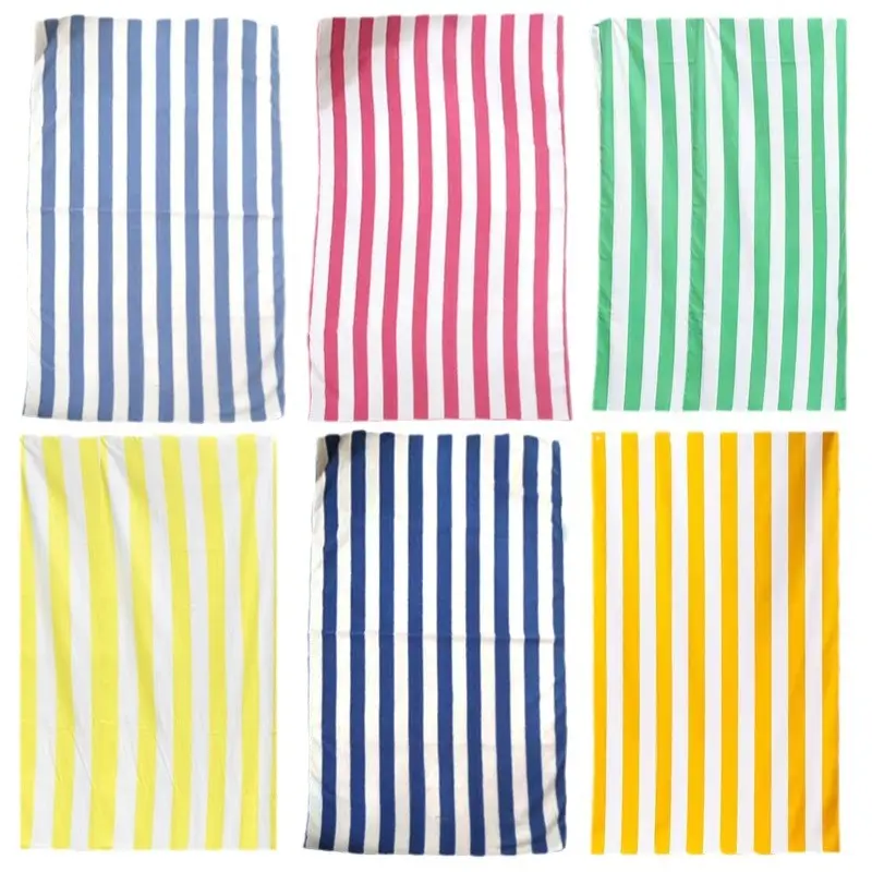 Оптовая продажа, быстросохнущие полотенца для плавания, летние махровые прямоугольные полотенца с логотипом под заказ, пляжное полотенце в полоску из микрофибры
