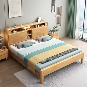 Contemporary Simple Solid Rubber Wood King <b>Size</b> Platform <b>Bed</b> <b>Frame</b> Storage Eco-Friendly for Home Apartment Bedroom Furniture - Product Image 1