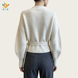 AJB Nouveau Cardigan Femme Col V Couleur Unie en Polyester/Nylon Anti-Plis avec Décoration à Lacets Style <span class=keywords><strong>Euro</strong></span>-Américain OEM Automne - Product Image 2