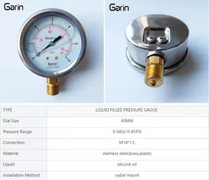 Hoge Kwaliteit Goede Prijs 6Kg 85psi Dual Scale Siliconen Olie Gevulde Lage Druk Drukmeter