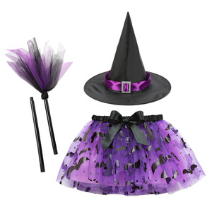 Re Mcgreen stella retato zucca tutù abito da strega e scopa soffice gonna 3 pz Set ragazza abito corto tutù maglia viola - Product Image 5