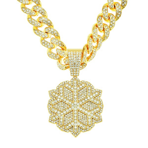 Colliers à pendentif flocon de neige géométrique en alliage plaqué or et argent, personnalisables, style hip-hop pour hommes, bijoux de mode, vente chaude - Product Image 6