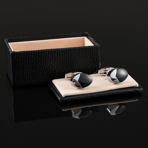 Cổ phiếu mới chất lượng cao pháp hình bầu dục men đen bạc Mens Khuy măng sét nút bán buôn - Product Image 5