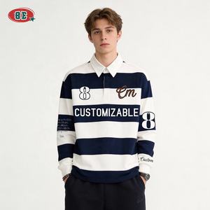 Camisetas Polo de <span class=keywords><strong>Manga</strong></span> <span class=keywords><strong>Larga</strong></span> para <span class=keywords><strong>Hombre</strong></span>, Tallas Grandes, Tejido de Punto Acanalado, Logotipo Bordado, Estilo Retro Vintage, 100% Algodón, Corte Cuadrado, Rayas, ¡Oferta! - Product Image 3