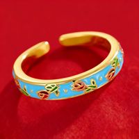 Bague en émail vintage à motif floral, bijou réglable de style chinois pour femme