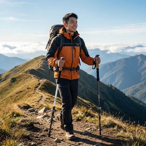 Carbon Fiber Trekking Poles <b>3</b> Sections Anti Slip Metal Tip Mountaineering Hiking Sticks - Product Image 1