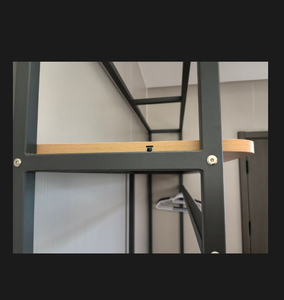 Meuble porte-manteau vestiaire avec étagères en bois et en métal, solutions de rangement intelligentes, affichage, dissimulation du désordre, placard à cadre métallique - Product Image 6