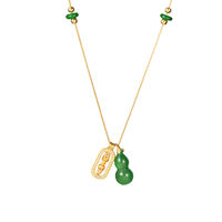 TANGPEI Collier en jade avec pendentif gourde verte dorée pour femme, bijoux de mode
