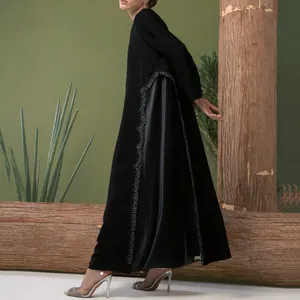 neue abaya designs 2024 eid gebet ramadan perlenblume pailletten stickerei nida neues modell abaya hijab schwarz dubai