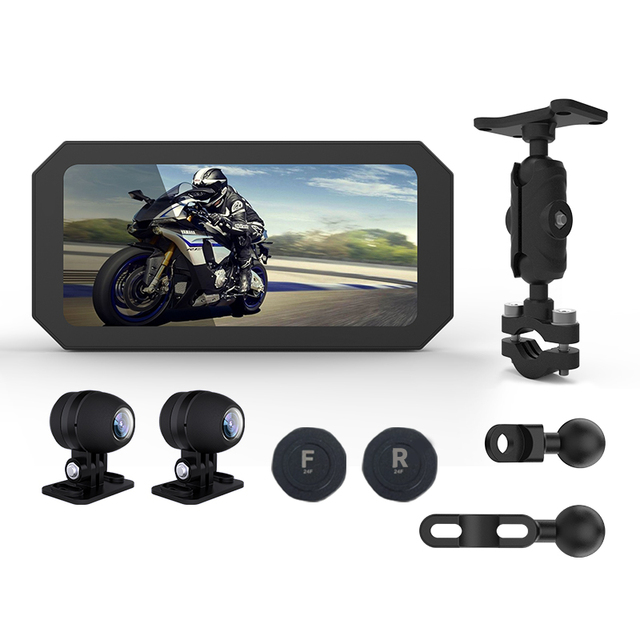 Motorcycle Waterproof Wireless Carplay GPS Navigator 6.25 Inch Screen Double Camera Dash Cam Recorder DVR for Adventure Touring