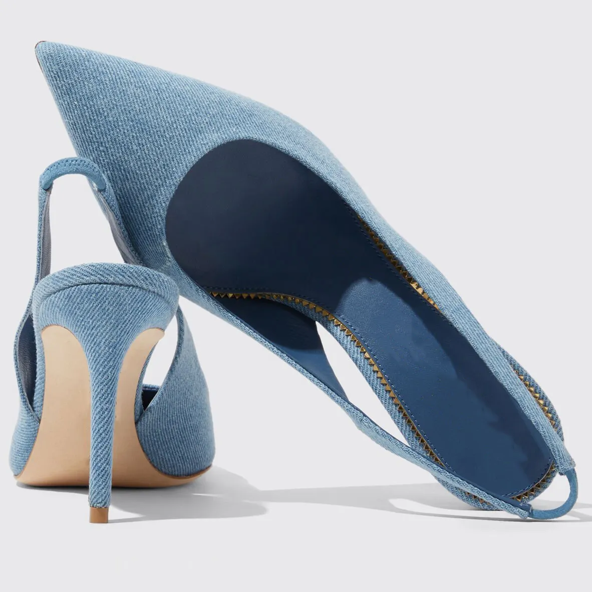 Chaussures sandale OEM/ODM personnalisées de haute qualité avec bride arrière Semelle supérieure en cuir en denim Bout pointu Talons fins pour femmes