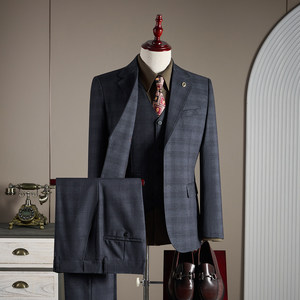 Ensemble de <span class=keywords><strong>costume</strong></span> d'affaires élégant à <span class=keywords><strong>carreaux</strong></span> <span class=keywords><strong>3</strong></span> pièces pour <span class=keywords><strong>homme</strong></span>, simple boutonnage, décontracté, pour garçons d'honneur, avec pantalon à braguette zippée - Product Image 4